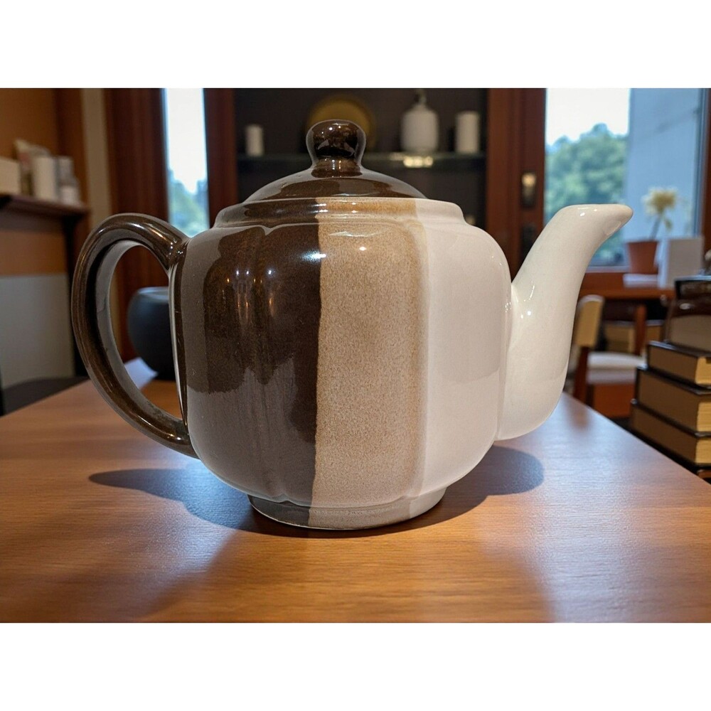 Vintage Brinn’s Ceramic Teapot Brown & Cream Color Block Taiwan Made PGH PA